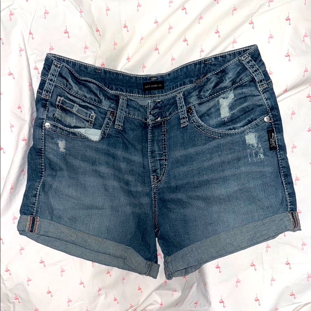 Silver Jeans Blue Denim White embroidery Women's Shorts